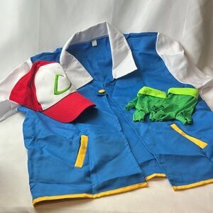 Pokemon Men’s Ash Costume Set with SS Jacket, Red Hat and Green Gloves -Men’s XL